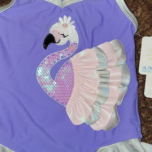 Flapdoodle Flamingo Applique One Piece UPF 50+ Swimsuit 🩱 New 🩱 Size 2T - Picture 2 of 9
